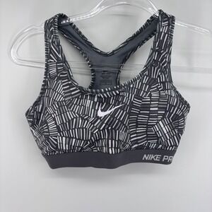 Nike Pro Dri-FIT‎ Women's Medium Sports Bra Gray Black White Geometric Print